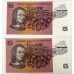 AUSTRALIA 1967 . FIVE 5 DOLLAR BANKNOTE . COOMBS/WILSON . CONSECUTIVE PAIR . LAST PREFIX NCS